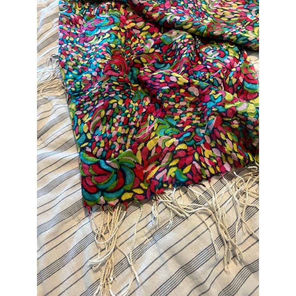 Multicolor Stained Glass Mosaic Scarf with White Fringe - Picture 7 of 8